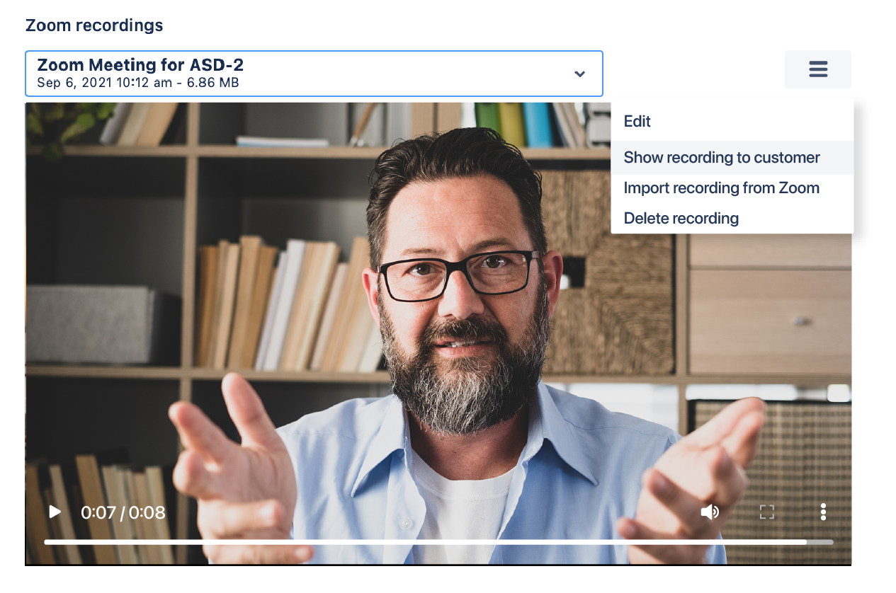 In a Jira Service Desk issue click Show recording to customer